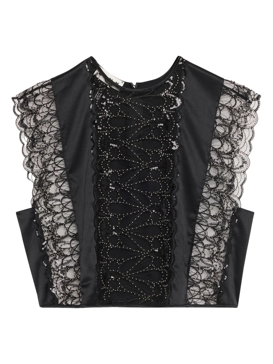 Livy Paradis Bead-Embroidered Sheer Top