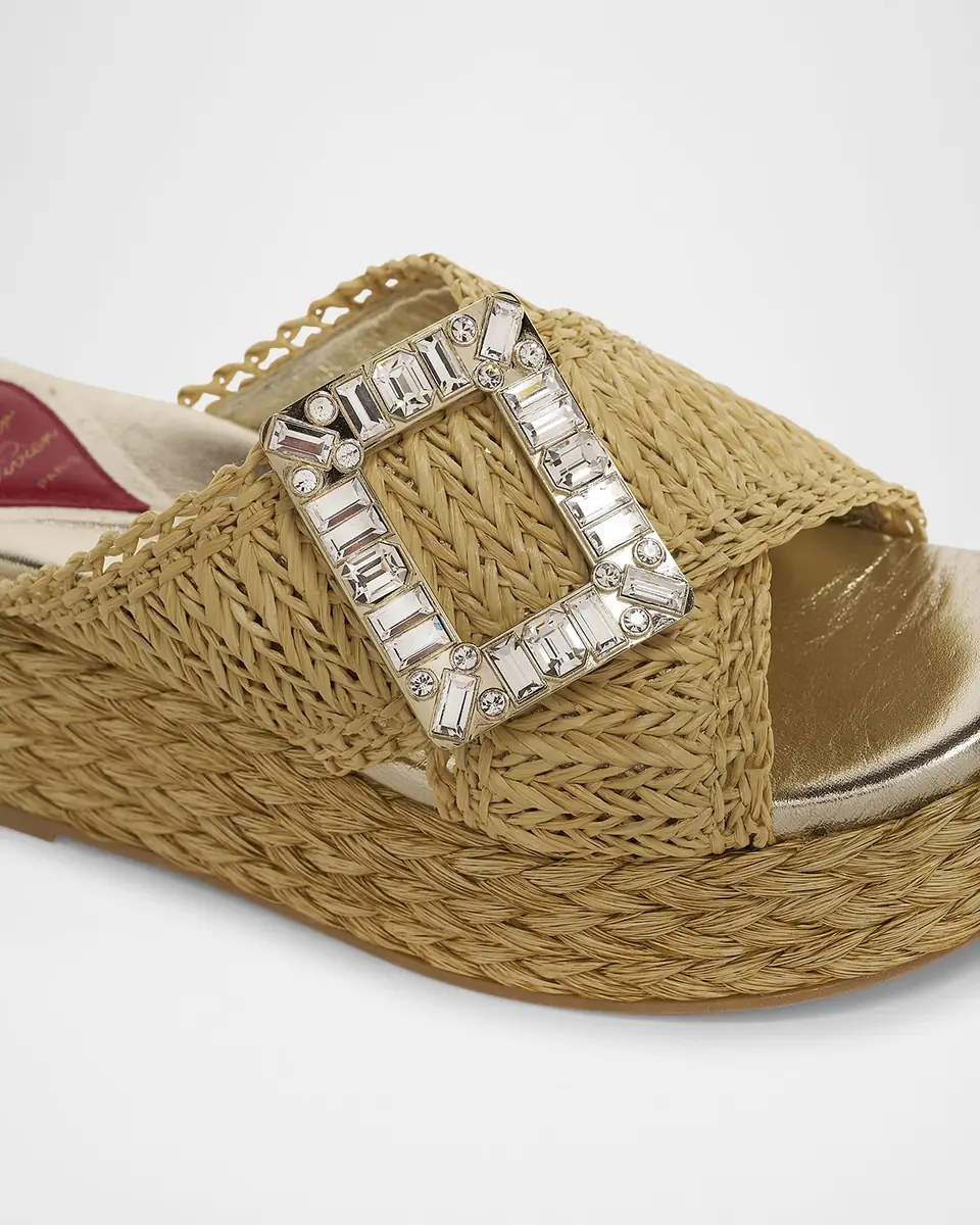 Roger Vivier Strass-Buckle Raffia Platform Sandals | Thumbnail 4 Roger Vivier Strass-Buckle Raffia Platform Sandals | Thumbnail 4