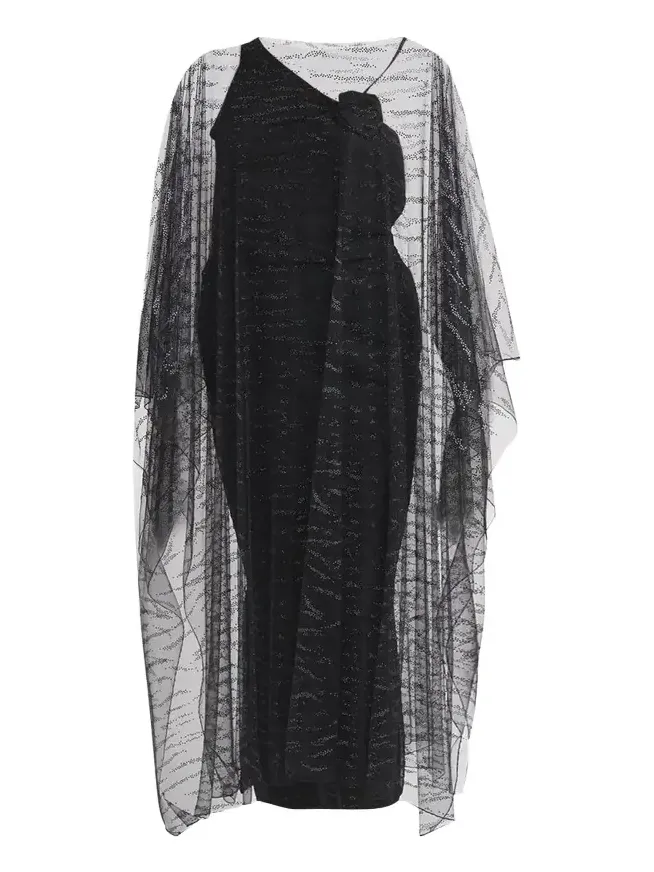 Crystal Embellished Sheer Long Cape