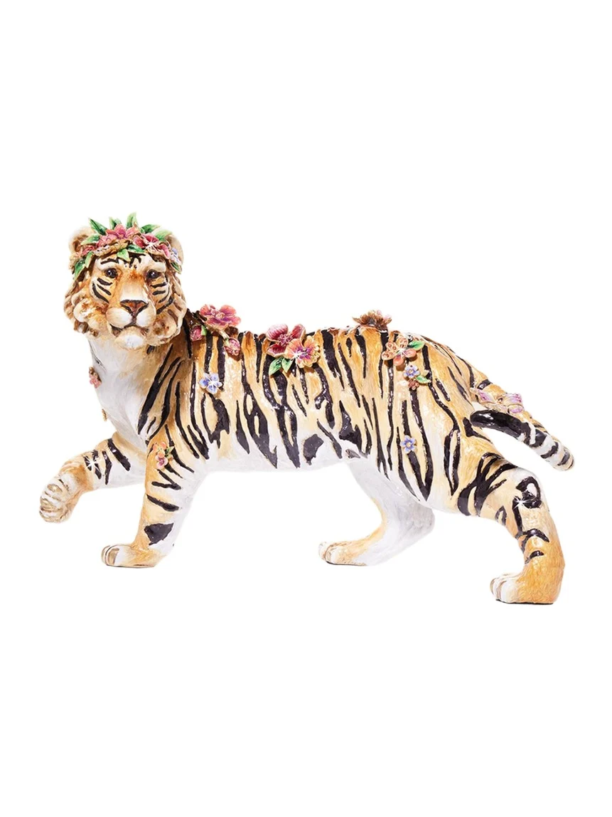 Jay Strongwater Tiger with Flower Crown Figure