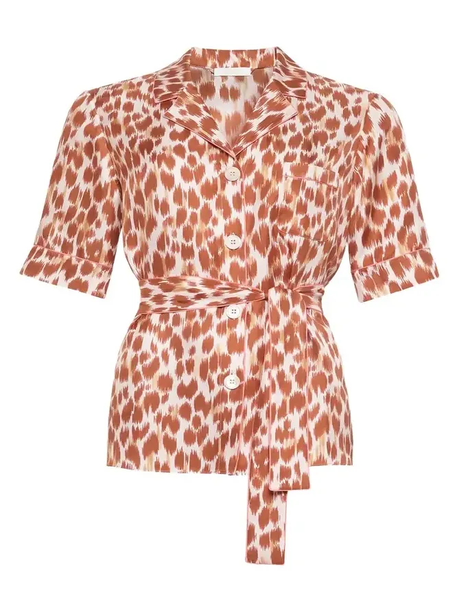 Tlemeda Abstract-Print Silk Sleep Shirt Tlemeda Abstract-Print Silk Sleep Shirt