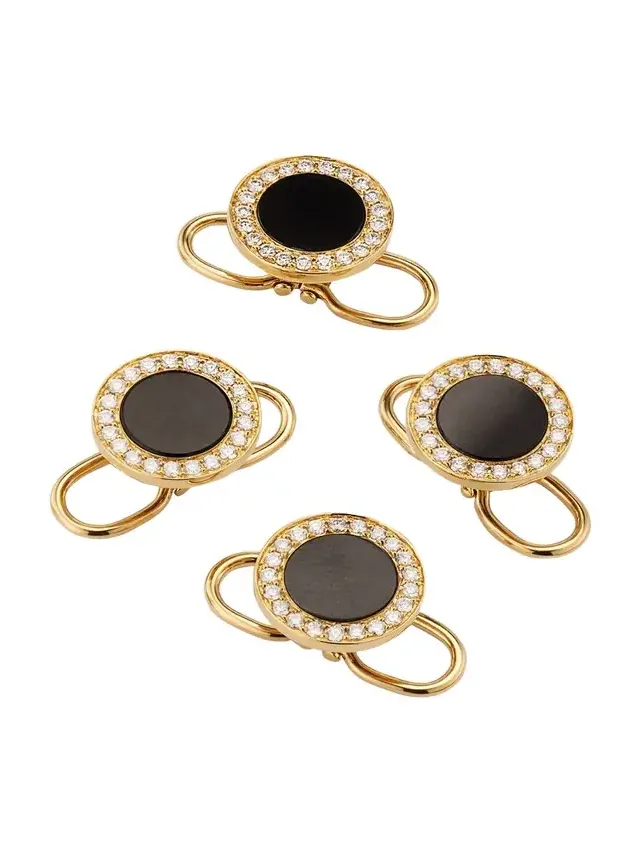 Jan Leslie Men's 18K Rose Gold Mother Of Pearl and Diamond Tuxedo Studs