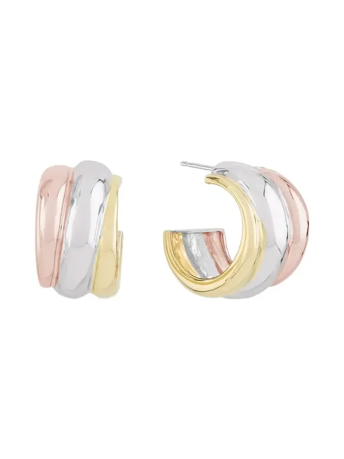 14K Tri Gold Three-Row Bubble Huggies