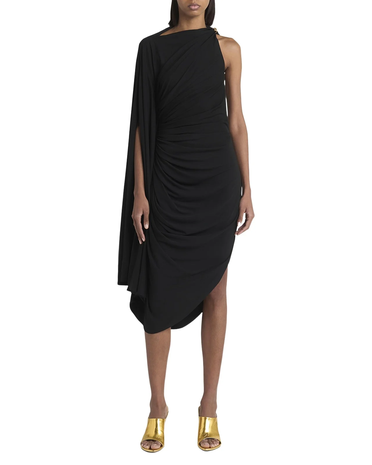Bottega Veneta Frog Draped Matte Viscose Jersey Cape Dress