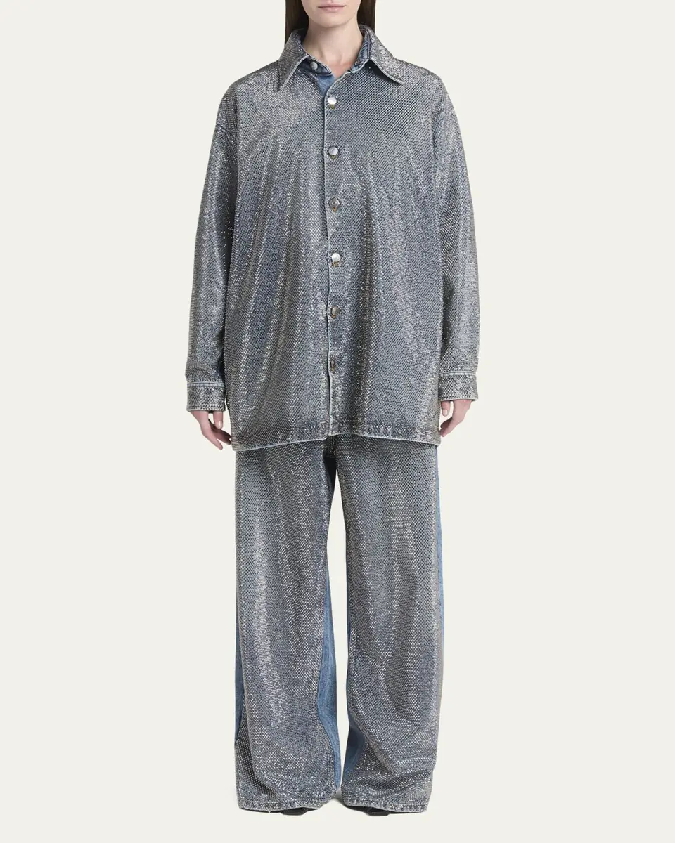 Stella McCartney Crystal Hotfix Wide Leg Jeans | Thumbnail 6 Stella McCartney Crystal Hotfix Wide Leg Jeans | Thumbnail 6