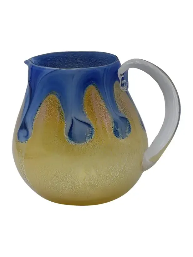 4 GLASS MURANO Goccia Cobalt Blue Pitcher with Handle, 50 oz.