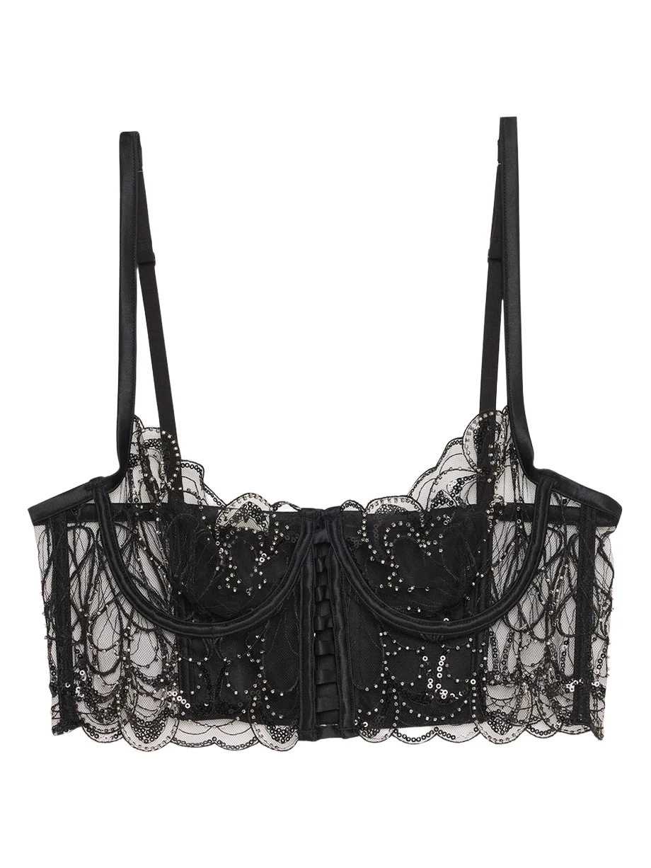 Livy Paradis Bead-Embroidered Sheer Bustier