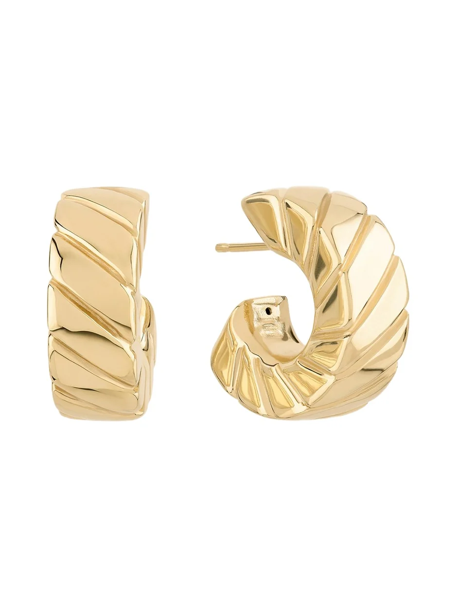 14K Gold Wide Grooved Huggie Earrings 14K Gold Wide Grooved Huggie Earrings