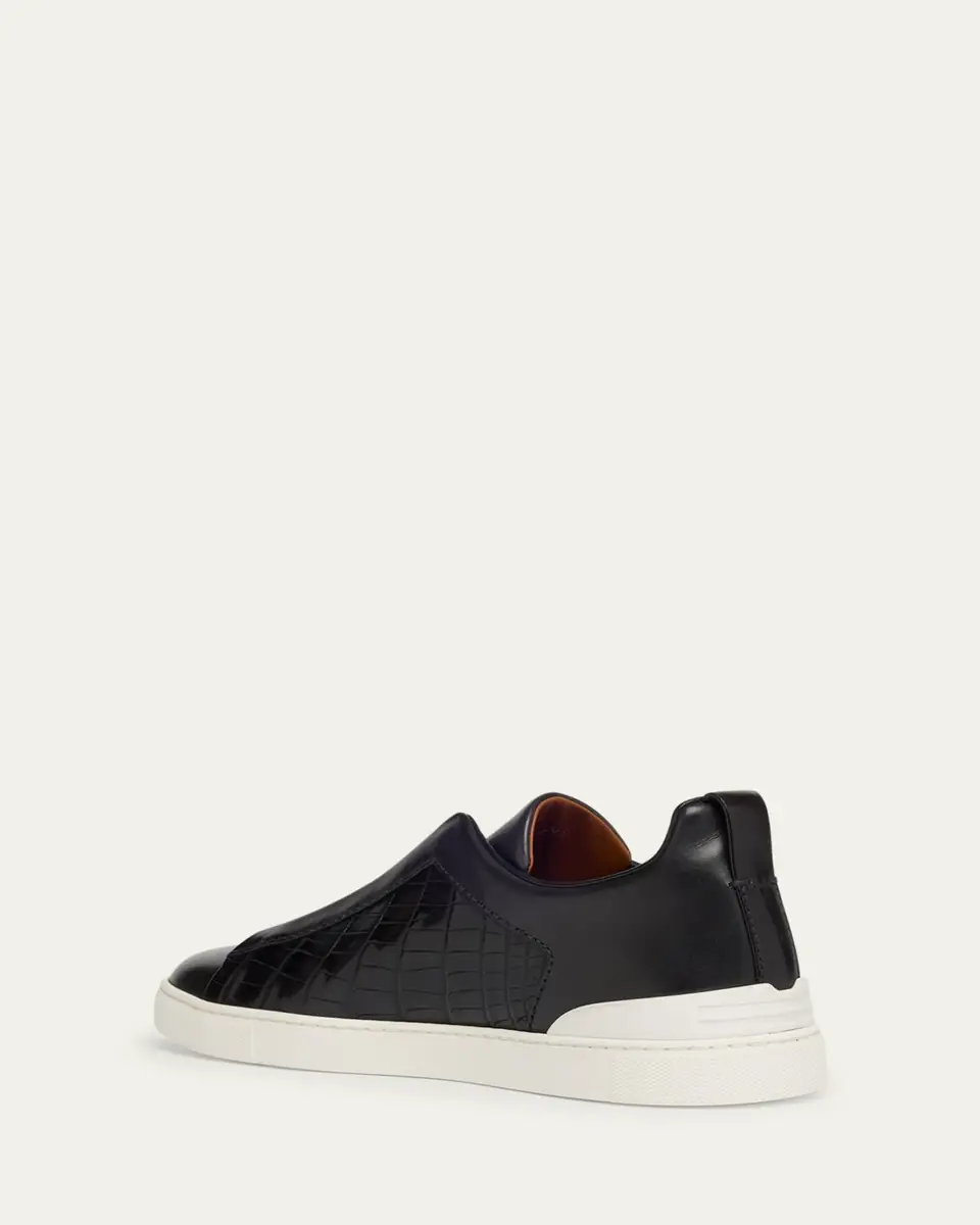 ZEGNA Men's Triple Stitch Alligator Leather Slip-On Sneakers | Thumbnail 4 ZEGNA Men's Triple Stitch Alligator Leather Slip-On Sneakers | Thumbnail 4