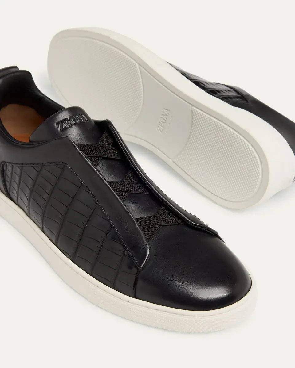 ZEGNA Men's Triple Stitch Alligator Leather Slip-On Sneakers | Thumbnail 5 ZEGNA Men's Triple Stitch Alligator Leather Slip-On Sneakers | Thumbnail 5