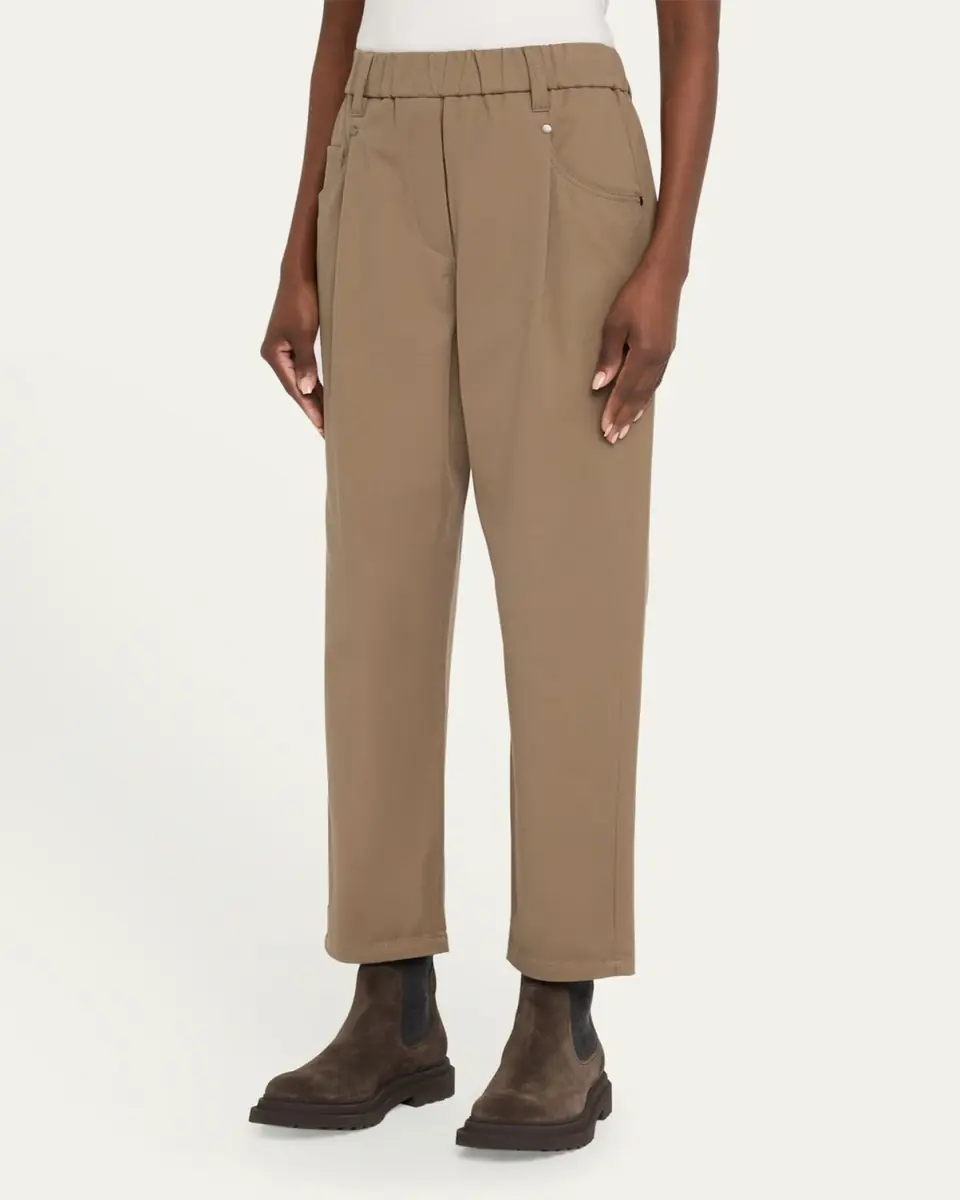 Brunello Cucinelli Cotton Twill Straight-Leg Ankle Pull-On Pants | Thumbnail 4 Brunello Cucinelli Cotton Twill Straight-Leg Ankle Pull-On Pants | Thumbnail 4