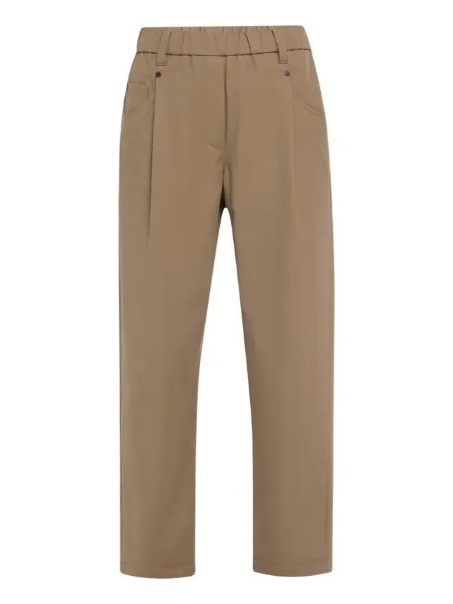 Cotton Twill Straight-Leg Ankle Pull-On Pants