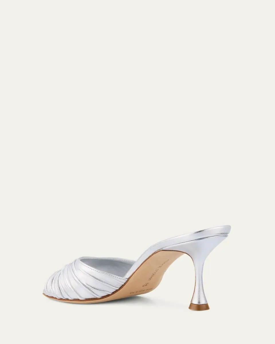 Manolo Blahnik Pirua Ruched Metallic Mule Sandals | Thumbnail 2