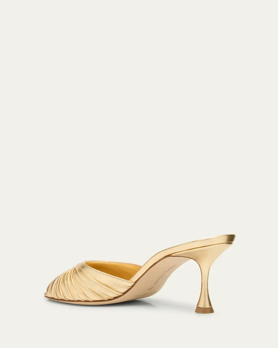 Manolo Blahnik Pirua Ruched Metallic Mule Sandals | Thumbnail 4
