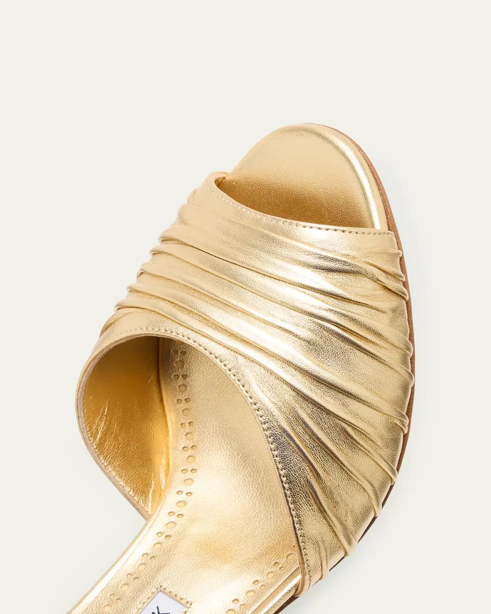 Manolo Blahnik Pirua Ruched Metallic Mule Sandals | Thumbnail 5