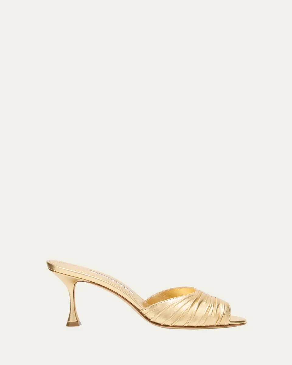 Manolo Blahnik Pirua Ruched Metallic Mule Sandals | Thumbnail 6