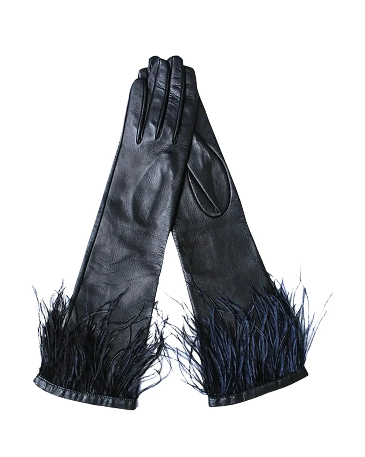 Simone Feather-Trim Leather Gloves Simone Feather-Trim Leather Gloves