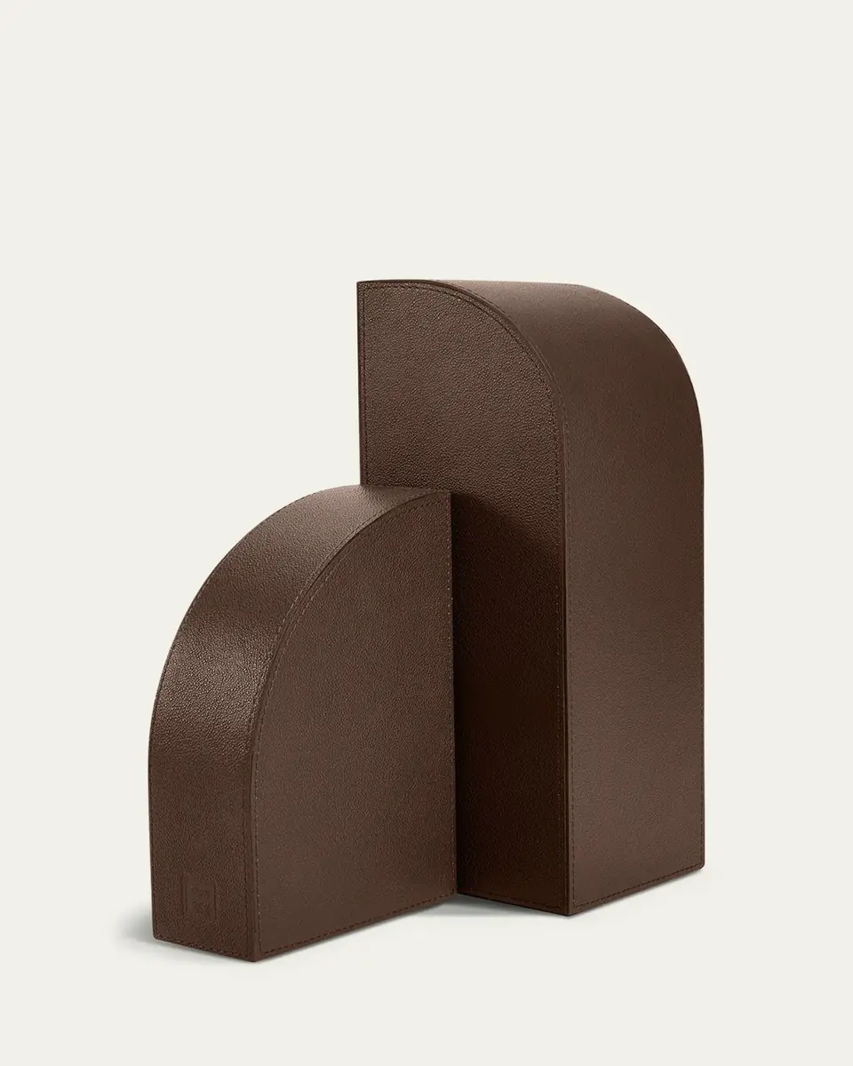 ASSOULINE Cubist L Brown Leather Bookend | Thumbnail 2 ASSOULINE Cubist L Brown Leather Bookend | Thumbnail 2