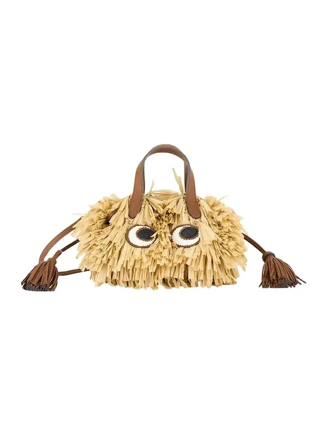 Small Eyes Fringe Raffia Tote Bag