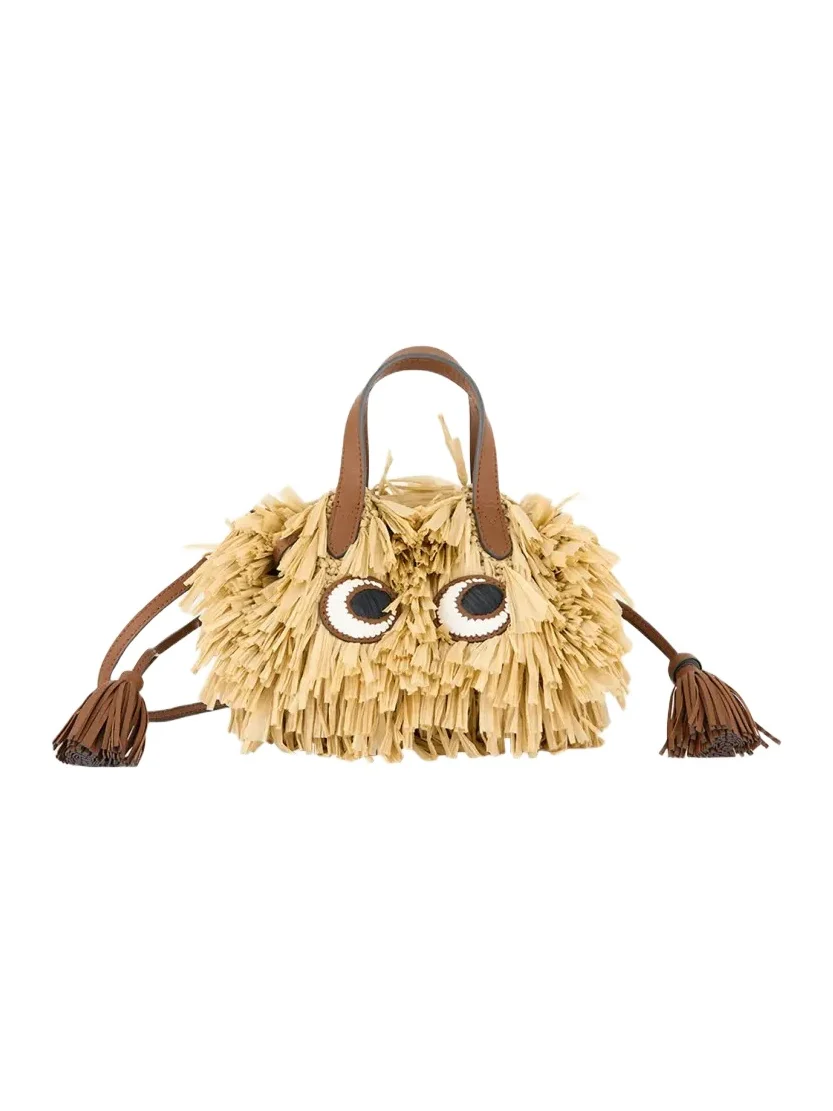 Small Eyes Fringe Raffia Tote Bag