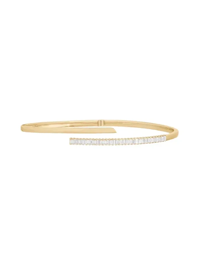 14K Gold Criss Cross Baguette Diamond Bangle Bracelet 14K Gold Criss Cross Baguette Diamond Bangle Bracelet