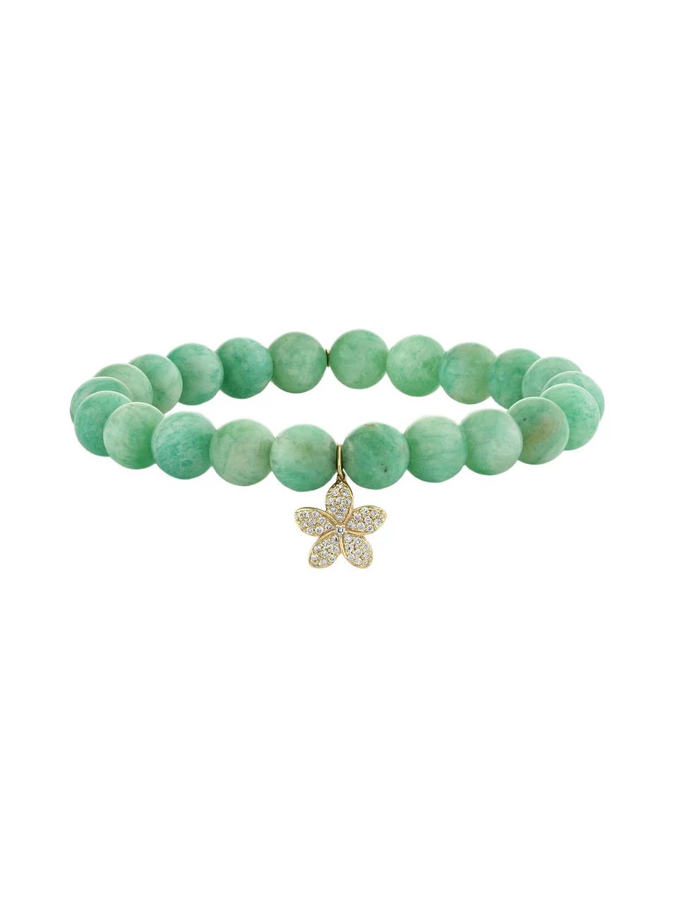 14K Yellow Gold Plumeria Charm and Russian Amazonite Bead Bracelet 14K Yellow Gold Plumeria Charm and Russian Amazonite Bead Bracelet