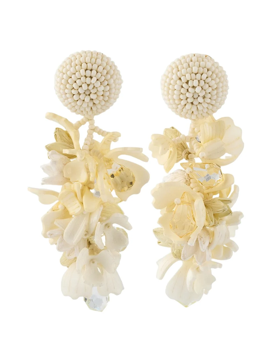 Oscar de la Renta Plexy and Raffia Flowers Earrings