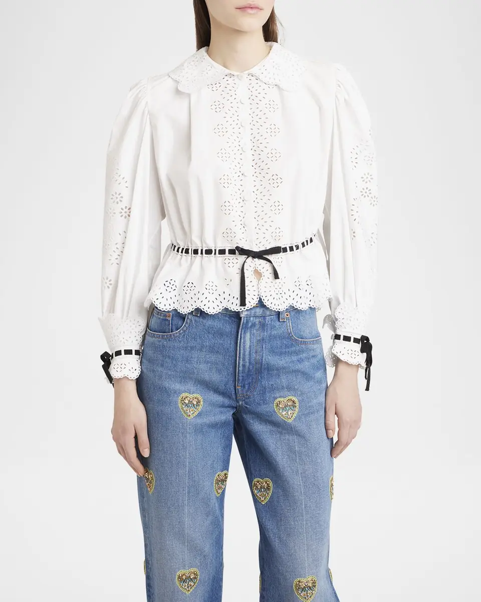 Valentino Garavani Eyelet-Embroidered Poplin Shirt | Thumbnail 3