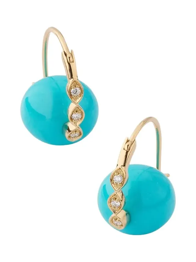 14K Turquoise Beaded Earrings with Diamond Marquise Eyes