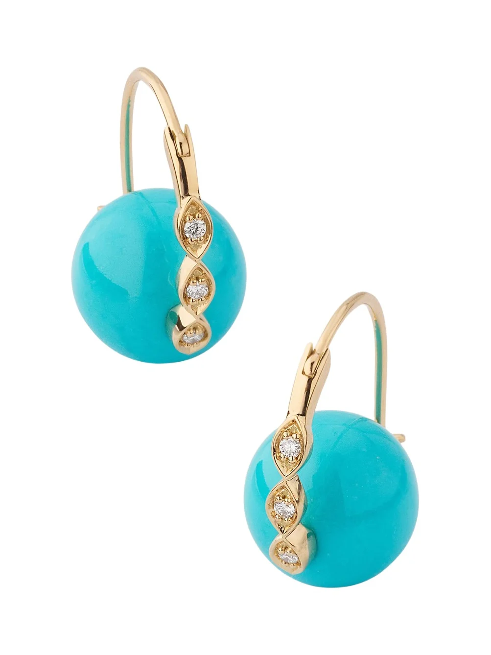 14K Turquoise Beaded Earrings with Diamond Marquise Eyes 14K Turquoise Beaded Earrings with Diamond Marquise Eyes