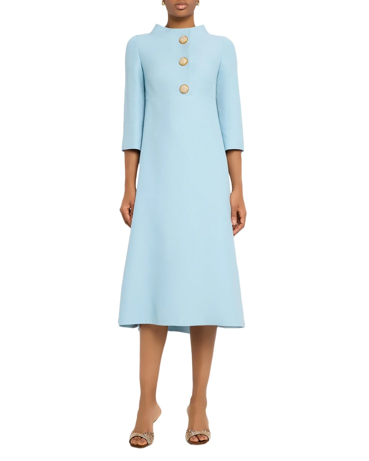 Valentino Garavani Strass Button High-Neck Crepe Midi Dress