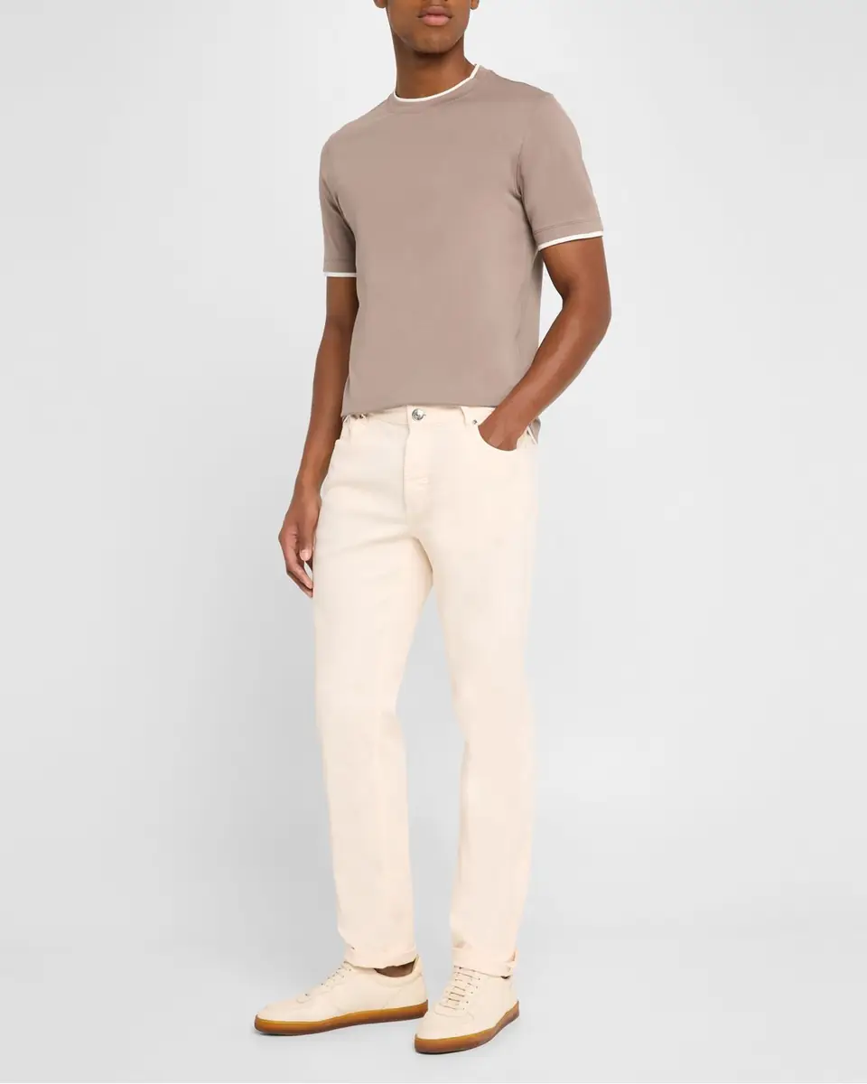 Brunello Cucinelli Men's Crewneck T-Shirt with Tipping | Thumbnail 2
