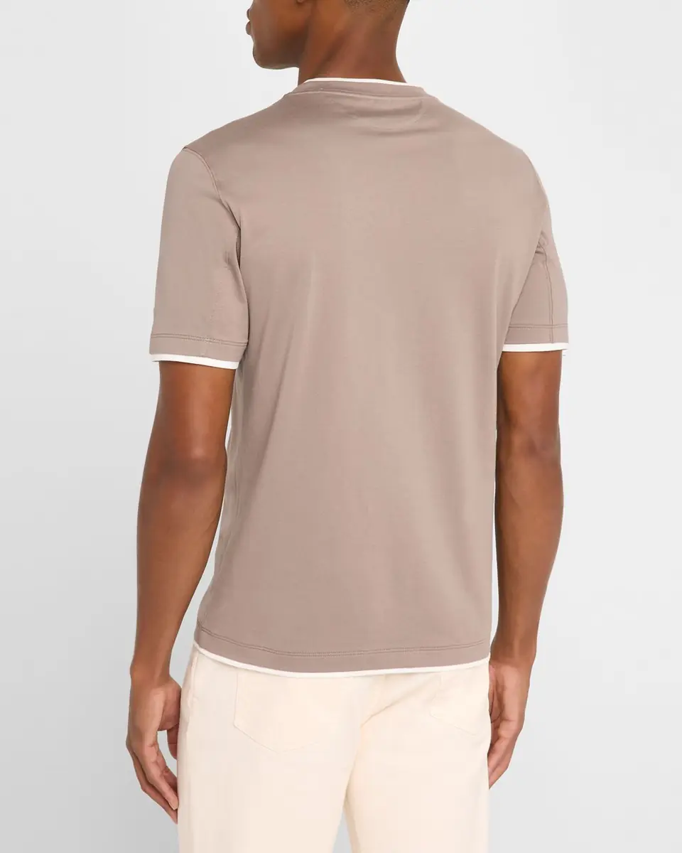 Brunello Cucinelli Men's Crewneck T-Shirt with Tipping | Thumbnail 3