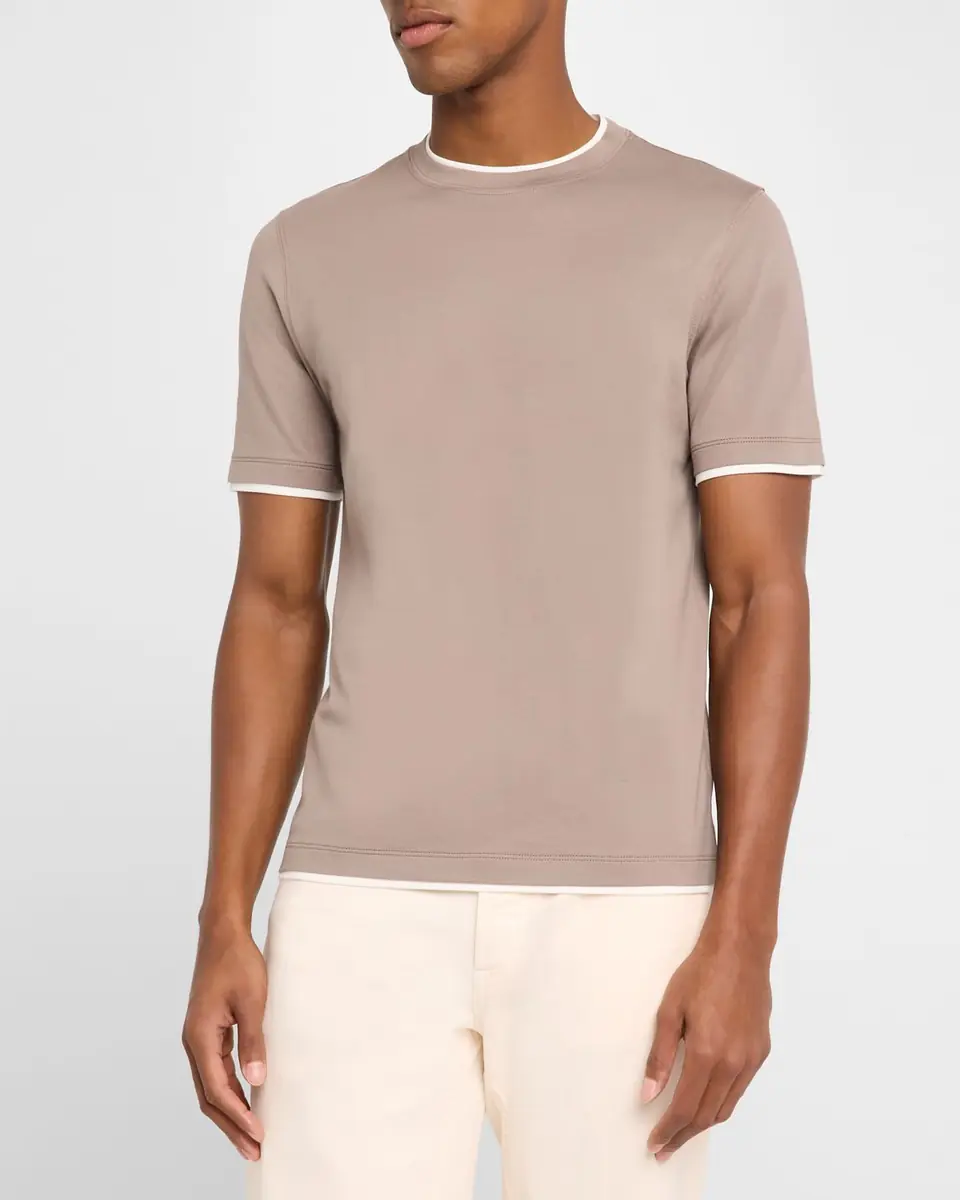 Brunello Cucinelli Men's Crewneck T-Shirt with Tipping | Thumbnail 4