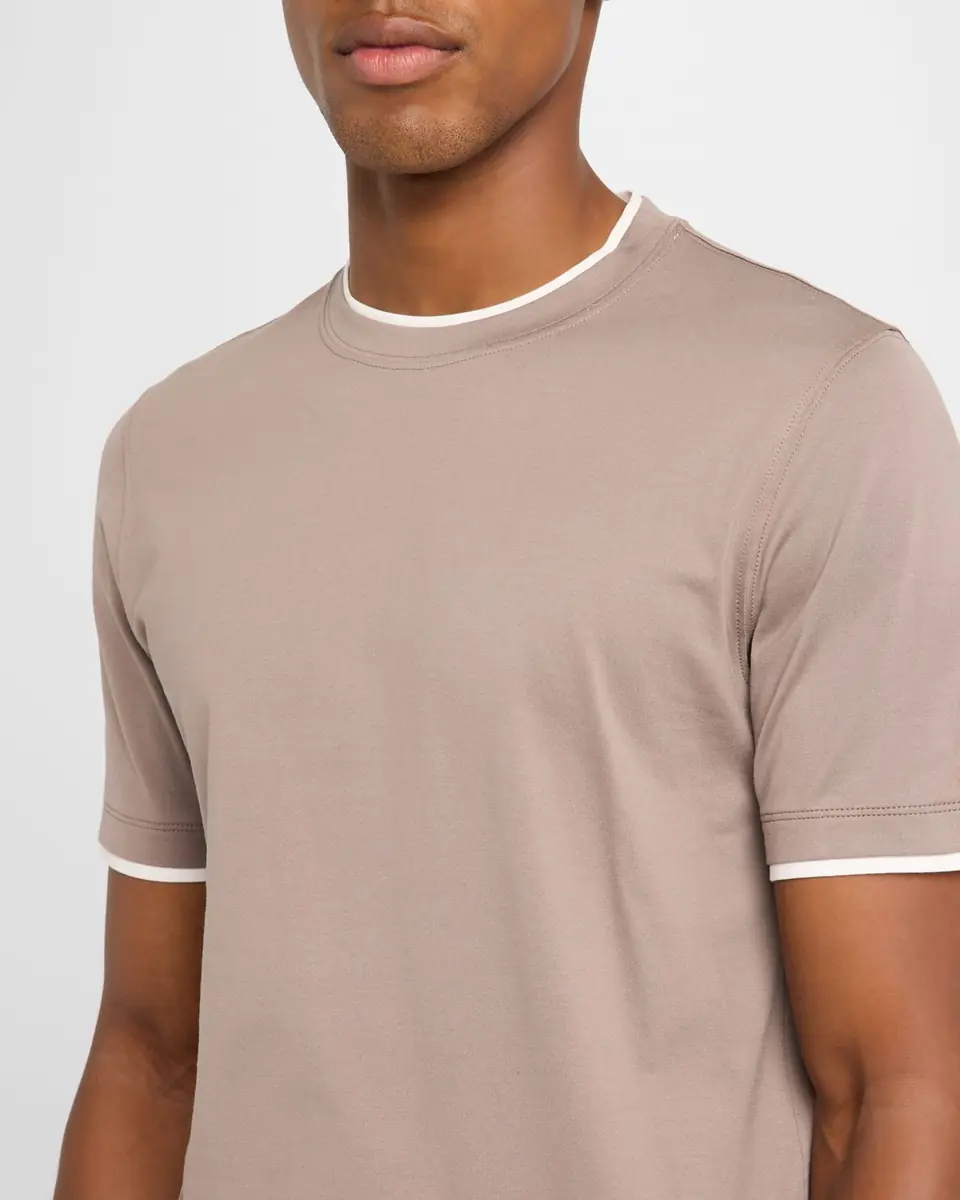 Brunello Cucinelli Men's Crewneck T-Shirt with Tipping | Thumbnail 5
