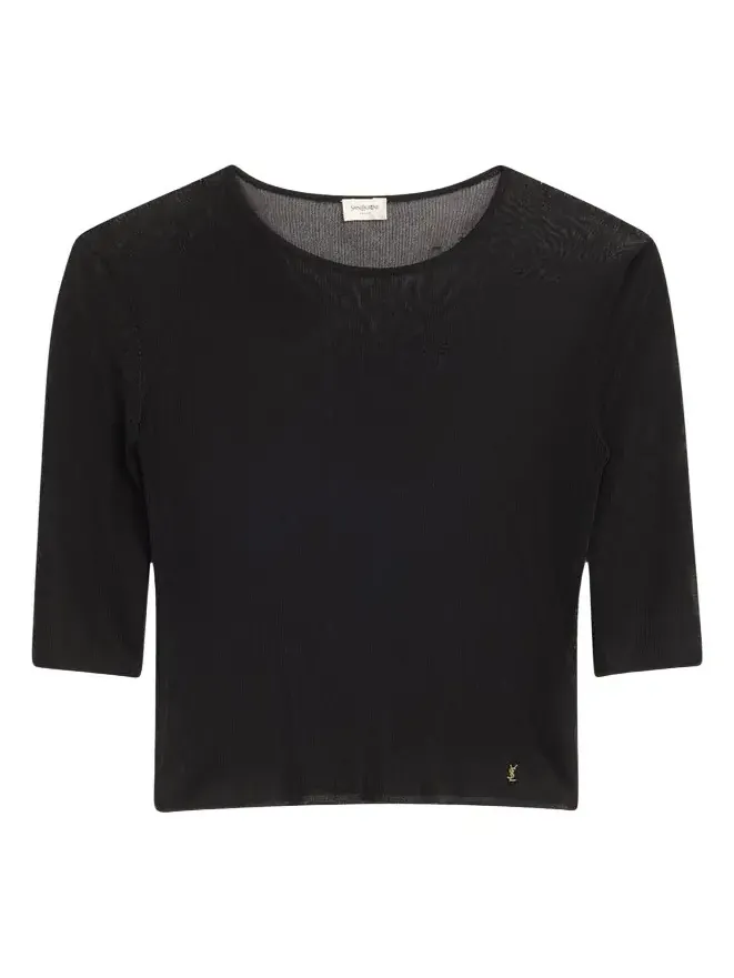 Saint Laurent Quarter Sleeve Knit Top with Logo Detail