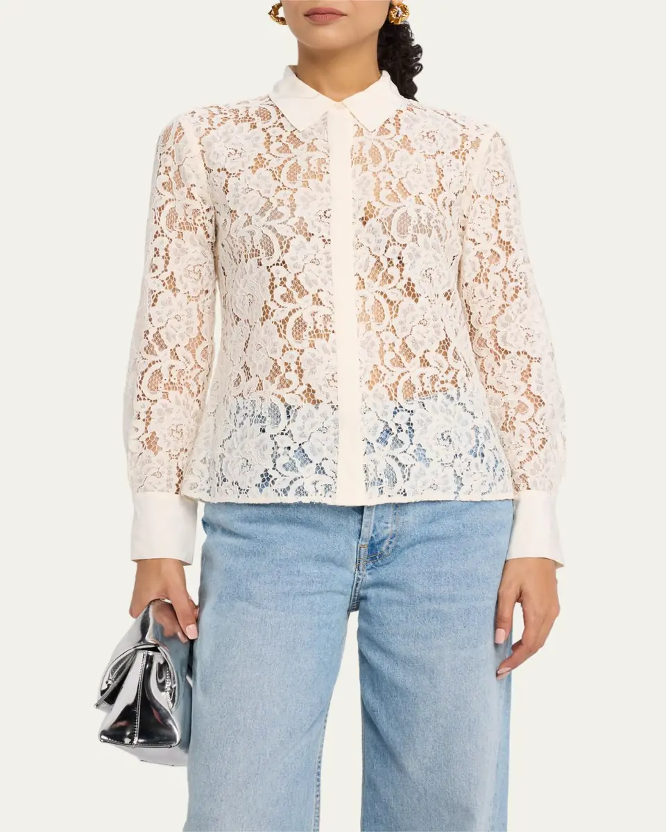 L'Agence Maia Lace Button-Front Blouse | Thumbnail 4