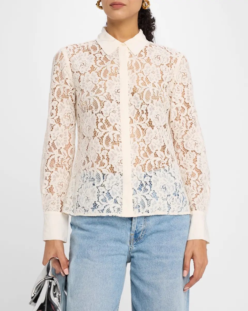 L'Agence Maia Lace Button-Front Blouse | Thumbnail 8