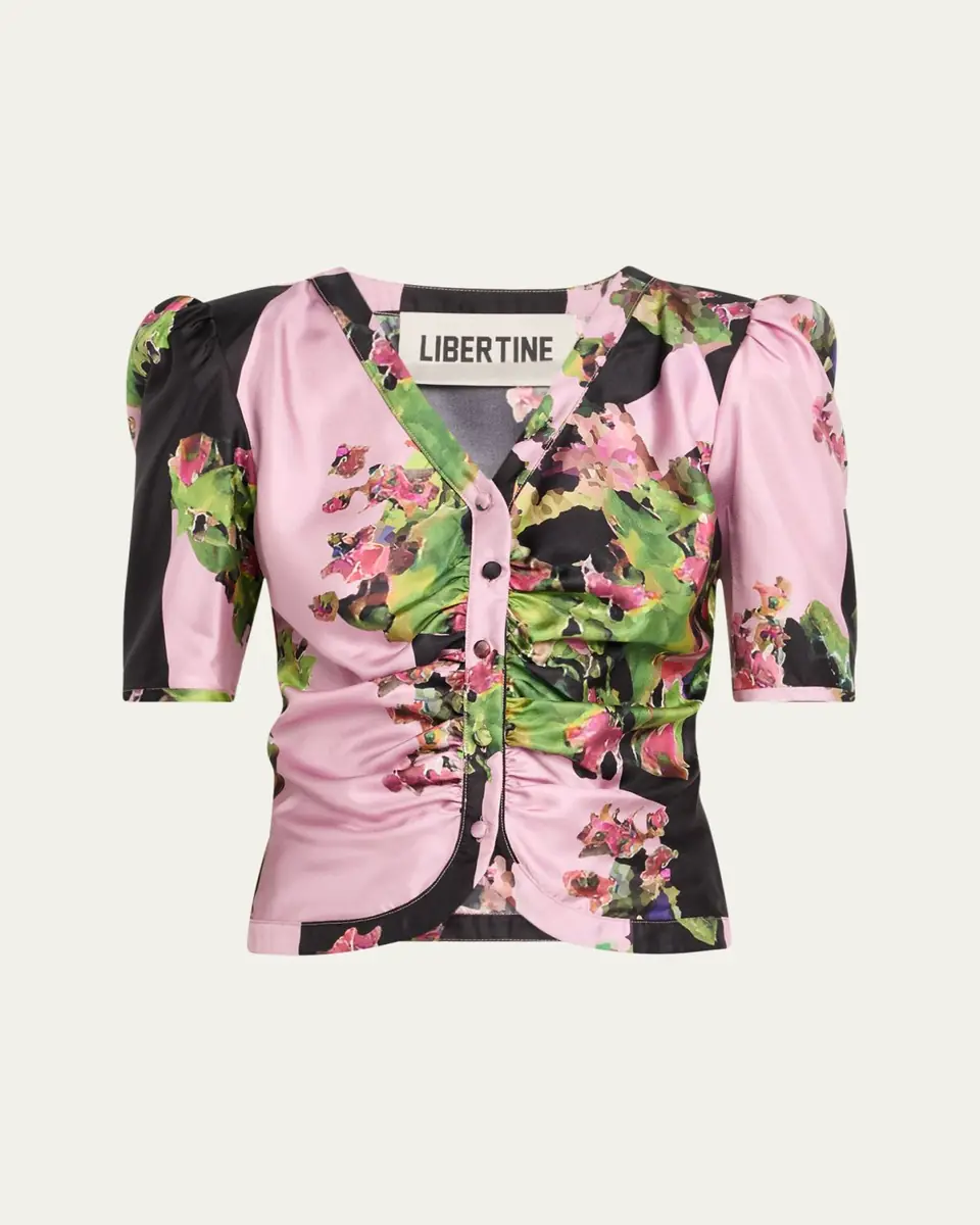 Libertine Monaco Pink London Terrace Ruched Silk Top | Thumbnail 2