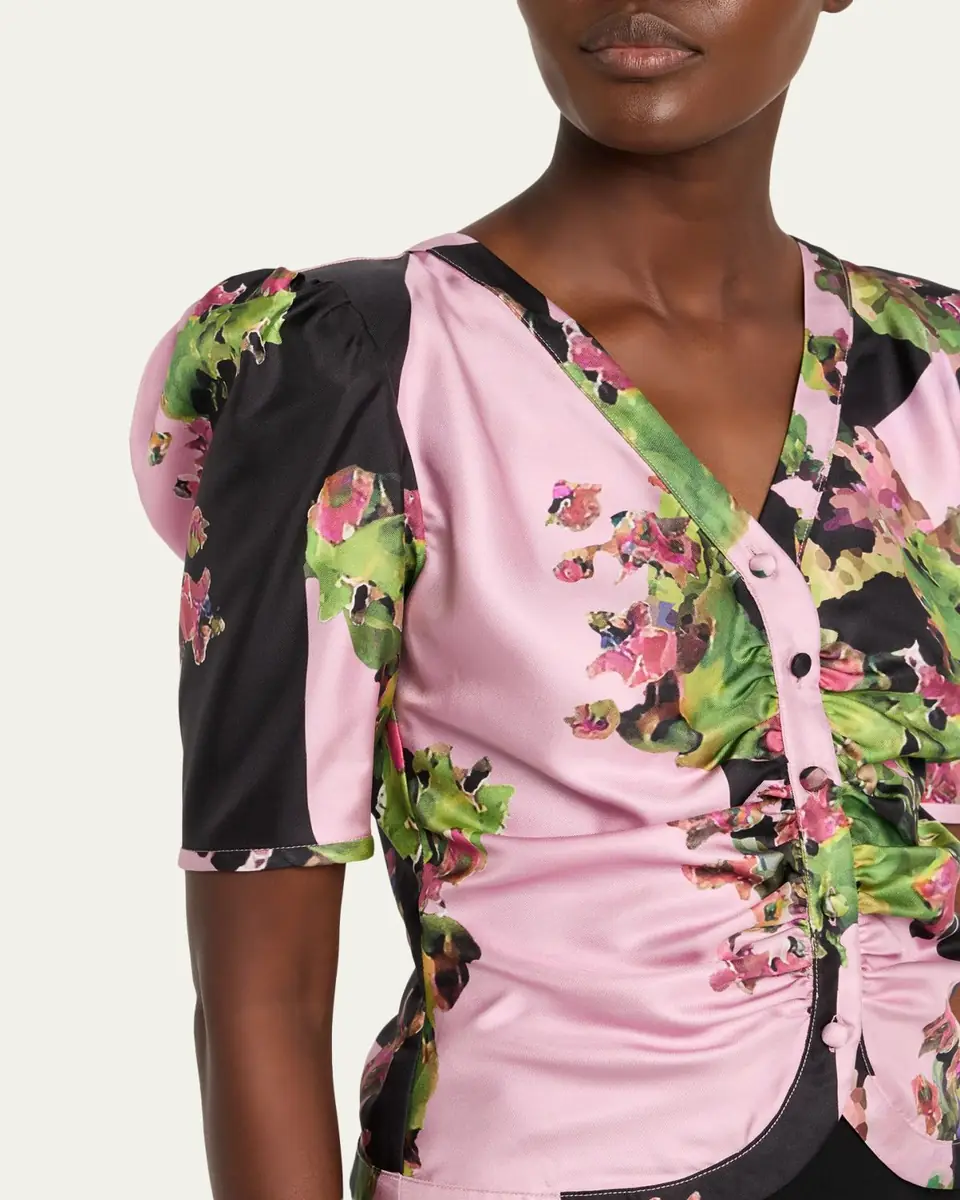 Libertine Monaco Pink London Terrace Ruched Silk Top | Thumbnail 6