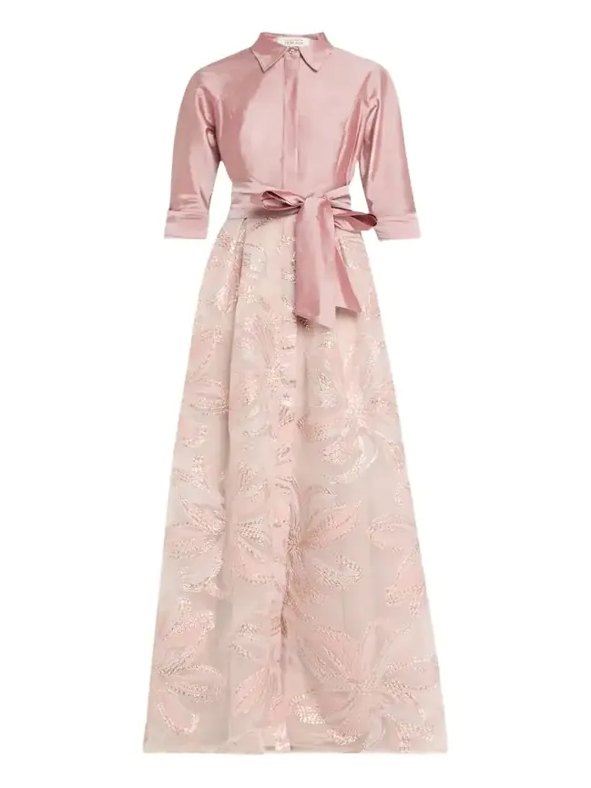 Taffeta & Floral Jacquard Shirt Gown Taffeta & Floral Jacquard Shirt Gown