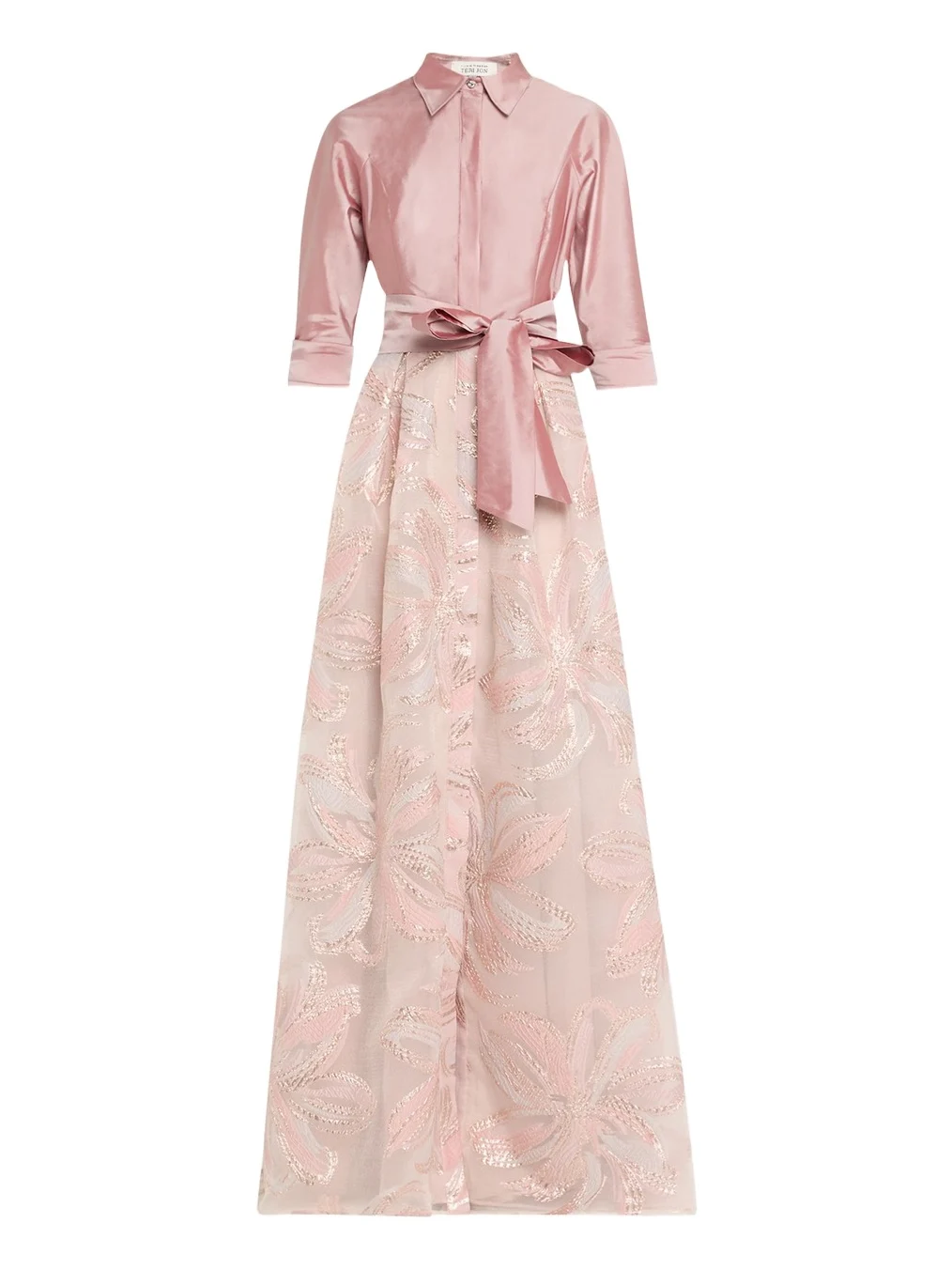 Taffeta & Floral Jacquard Shirt Gown Taffeta & Floral Jacquard Shirt Gown