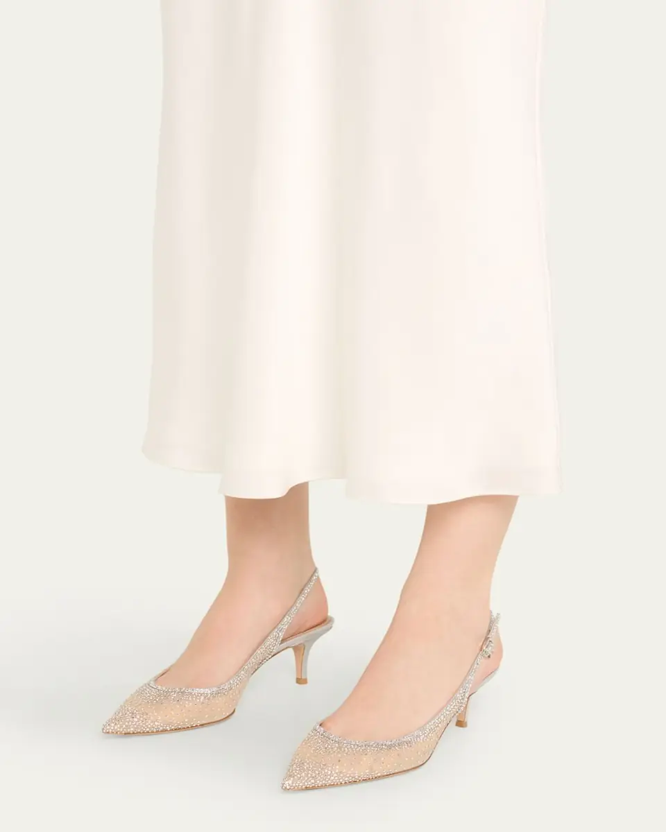 Gianvito Rossi Strass Organza Kitten-Heel Slingback Pumps | Thumbnail 2 Gianvito Rossi Strass Organza Kitten-Heel Slingback Pumps | Thumbnail 2