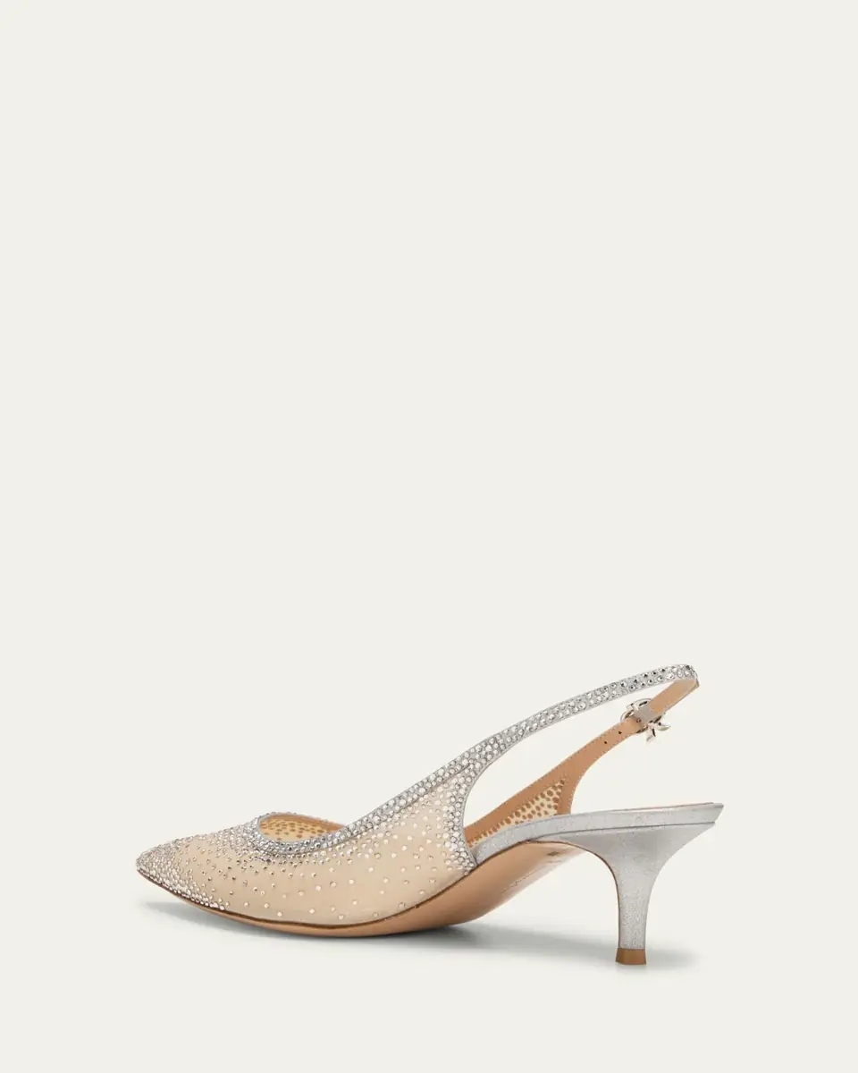 Gianvito Rossi Strass Organza Kitten-Heel Slingback Pumps | Thumbnail 4 Gianvito Rossi Strass Organza Kitten-Heel Slingback Pumps | Thumbnail 4
