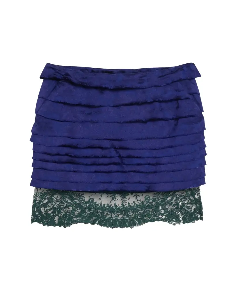 Saint Laurent Lace-Hem Ruffled Jacquard Mini Skirt | Image 1 Saint Laurent Lace-Hem Ruffled Jacquard Mini Skirt | Image 1