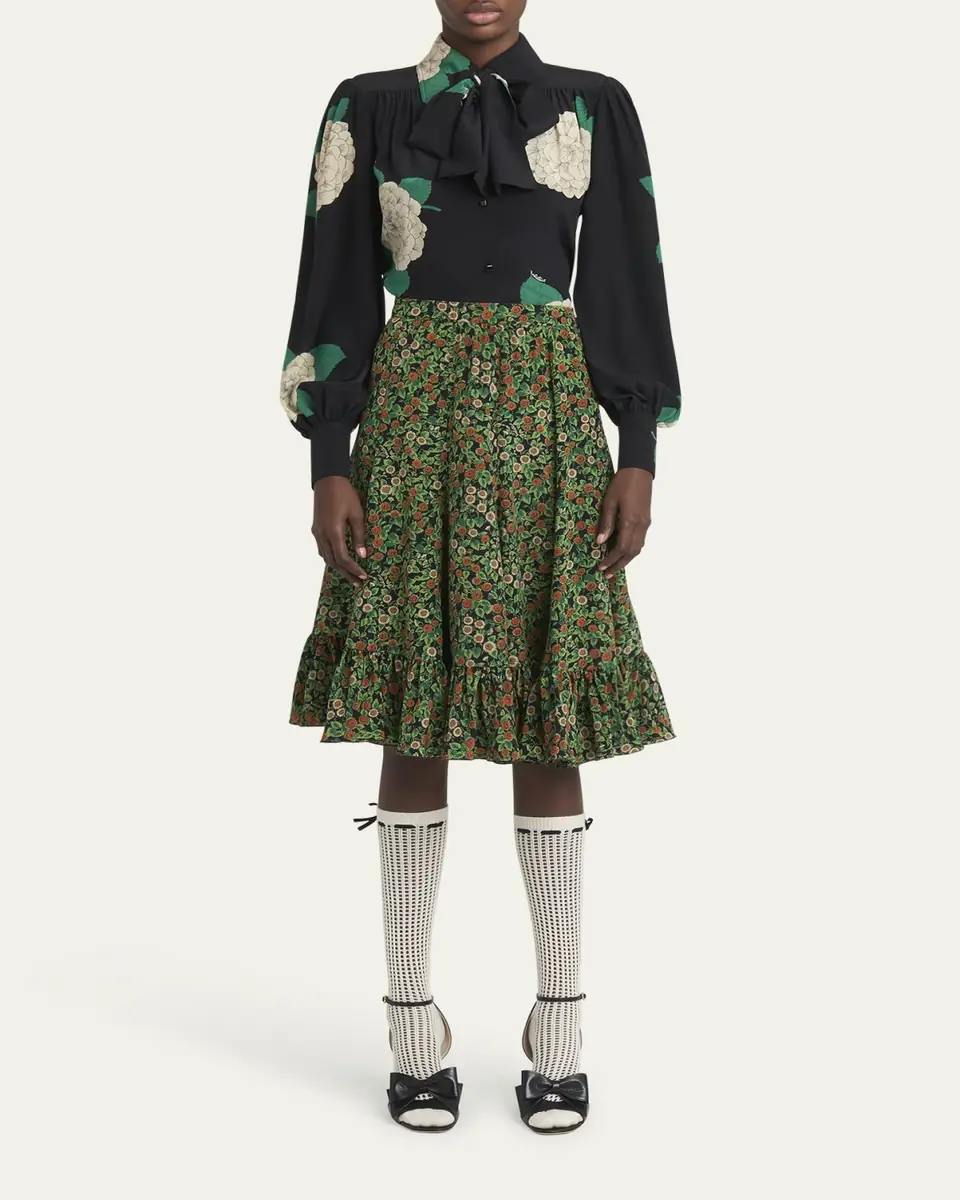 Valentino Garavani Floral Print Tie-Neck Silk Blouse | Thumbnail 2 Valentino Garavani Floral Print Tie-Neck Silk Blouse | Thumbnail 2