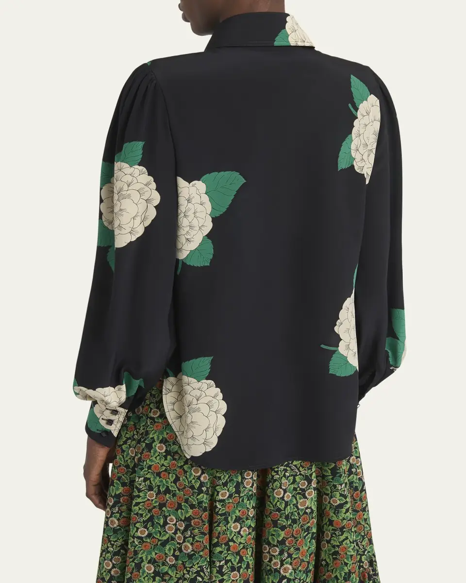 Valentino Garavani Floral Print Tie-Neck Silk Blouse | Thumbnail 3 Valentino Garavani Floral Print Tie-Neck Silk Blouse | Thumbnail 3