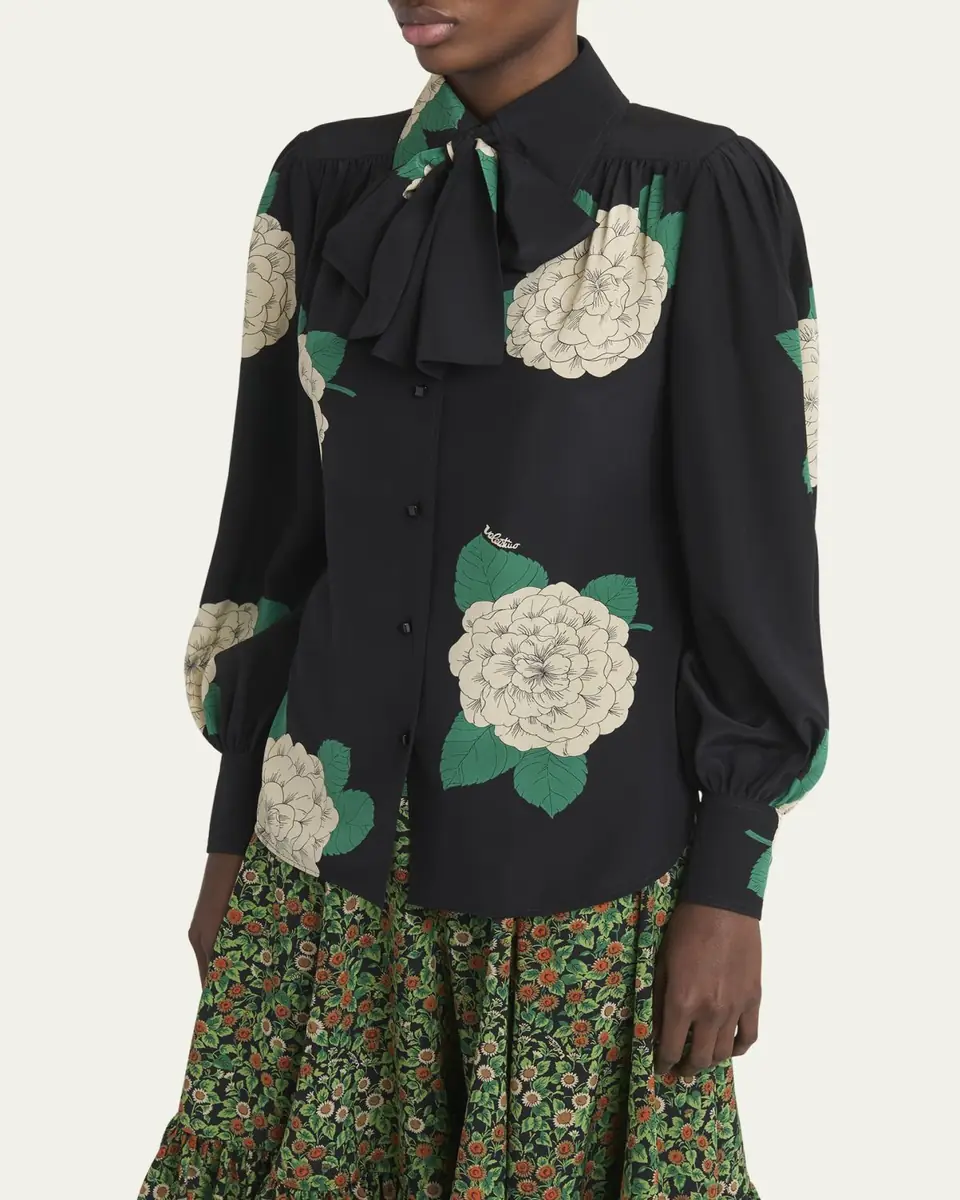Valentino Garavani Floral Print Tie-Neck Silk Blouse | Thumbnail 4 Valentino Garavani Floral Print Tie-Neck Silk Blouse | Thumbnail 4