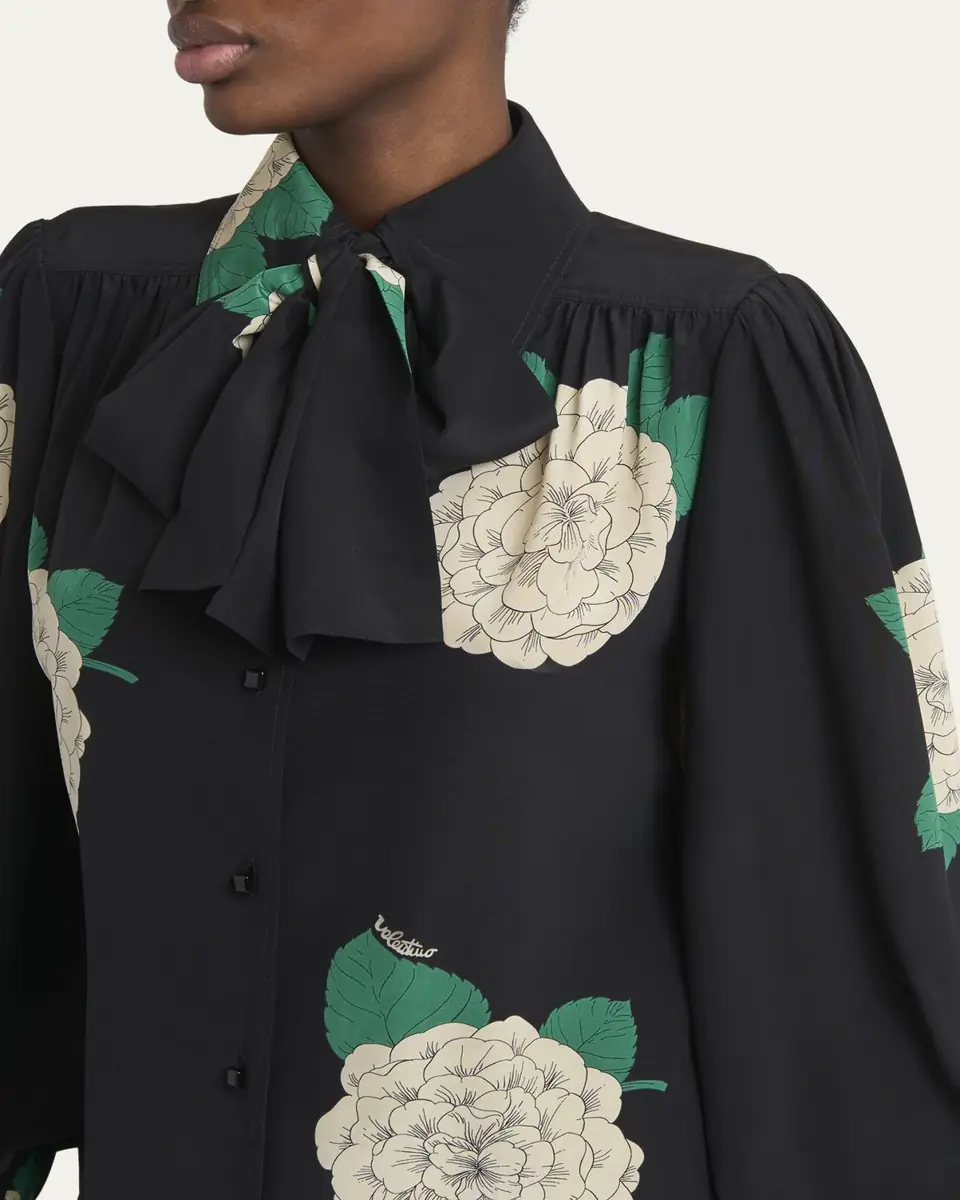 Valentino Garavani Floral Print Tie-Neck Silk Blouse | Thumbnail 5 Valentino Garavani Floral Print Tie-Neck Silk Blouse | Thumbnail 5