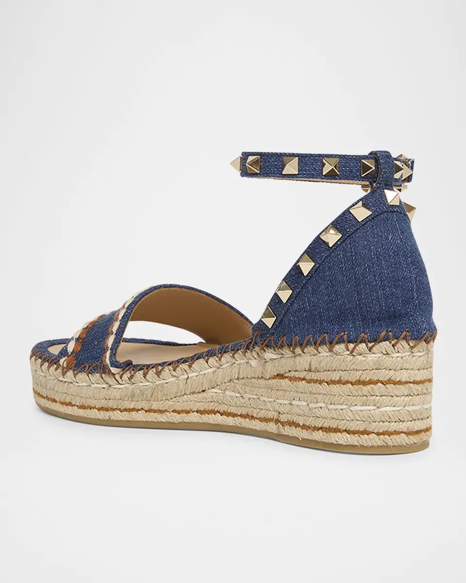 Valentino Garavani 55mm Rockstud Denim Wedge Espadrille Sandals | Thumbnail 3 Valentino Garavani 55mm Rockstud Denim Wedge Espadrille Sandals | Thumbnail 3